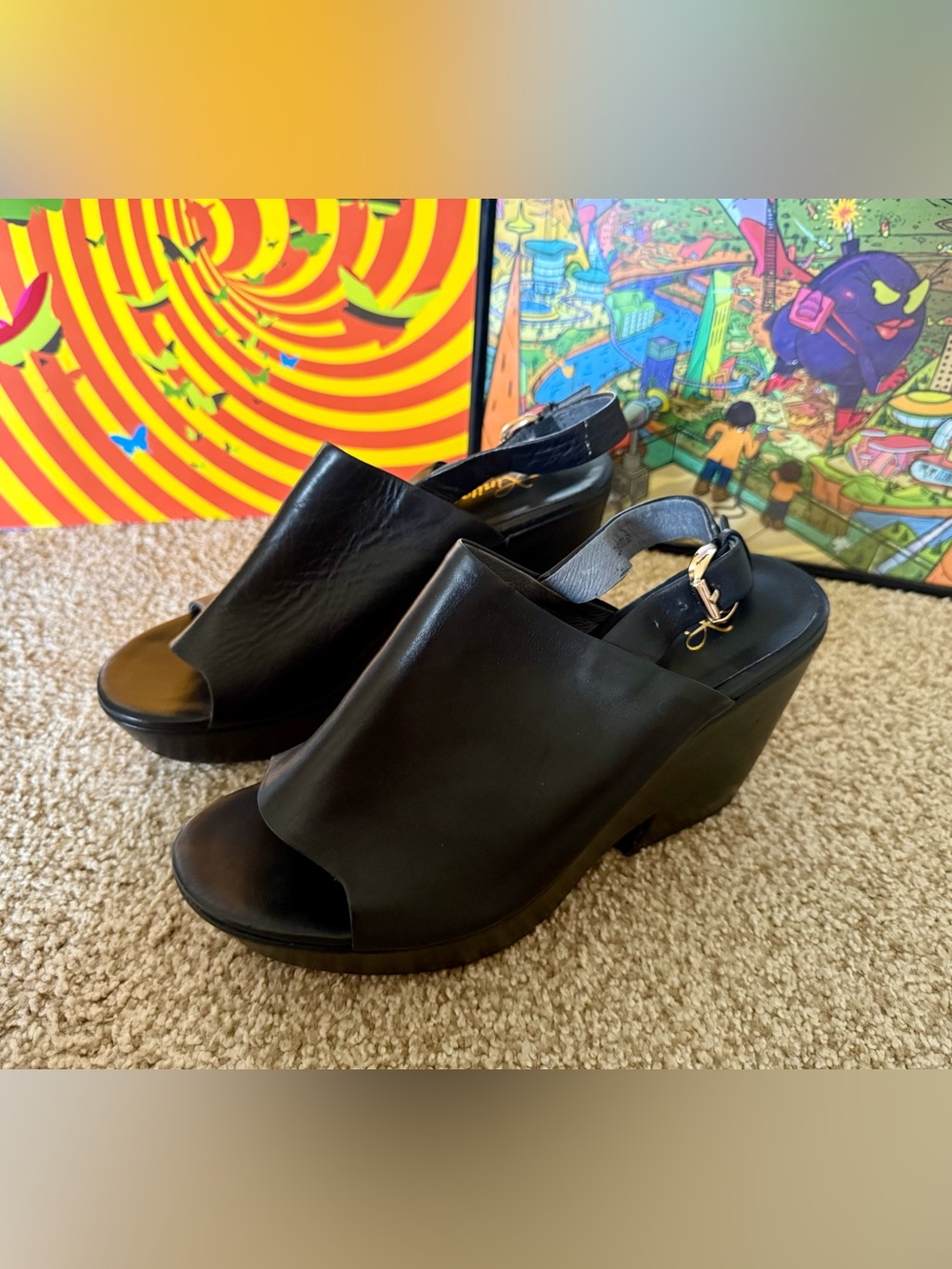 NWOT Genuine Leather Open Toe High-Vamp Slingback Wedge Platform Sandals -Size 8